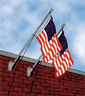 Outrigger flag pole with US flags